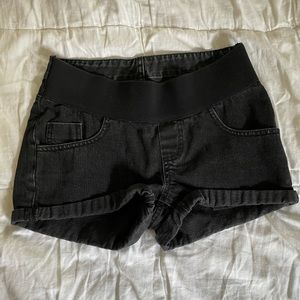 ASOS black denim maternity shorts